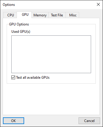 HeavyLoad GPU 选项设置界面：可勾选参与测试的显卡
